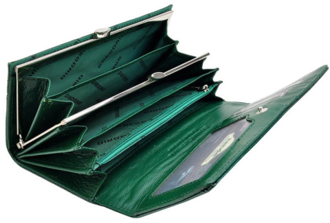 Portfel Damski Skórzany GREGORIO Długi Max Z Klamrą Lakierowany PT-100 ZIELONY RFID 18,5 x 9,5 x 3,5 [cm]