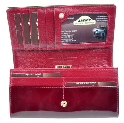 Portfel Damski Skórzany GREGORIO Długi Max Z Klamrą Lakierowany ZLL-100 CZERWONY RFID 18,5 x 9,5 x 3,5 [cm]