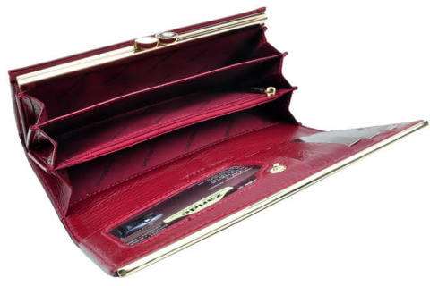 Portfel Damski Skórzany GREGORIO Długi Max Z Klamrą Lakierowany ZLL-100 CZERWONY RFID 18,5 x 9,5 x 3,5 [cm]