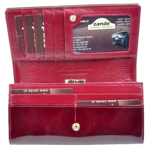 Portfel Damski Skórzany GREGORIO Długi Max Z Klamrą Lakierowany ZLL-100 NIEBIESKI RFID 18,5 x 9,5 x 3,5 [cm]