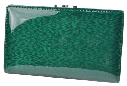 Portfel Damski Skórzany GREGORIO 14 cm Klamra i Klapka Skóra Naturalna Lakierowany PT-108 ZIELONY 14 x 9 x 4 [cm]