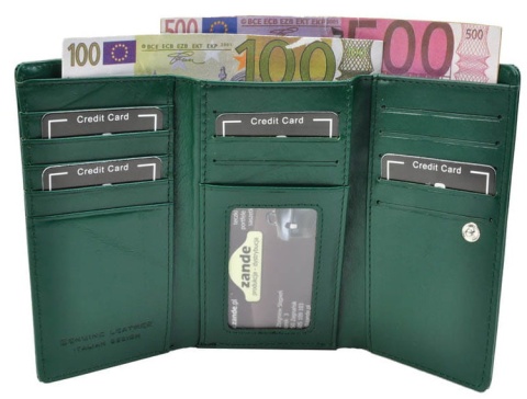 Portfel Damski Skórzany GREGORIO 14 cm Klamra i Klapka Skóra Naturalna Lakierowany PT-108 ZIELONY 14 x 9 x 4 [cm]