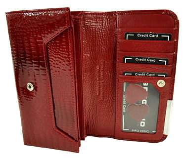 Portfel Damski Skórzany Lakierowany GREGORIO Długi Z Suwakiem Lakierowany GF-110 CZERWONY RFID 17 x 9 x 4 [cm]