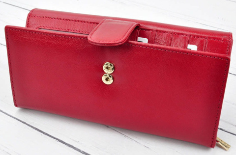 Portfel Damski PATRIZIA Skóra Licowa Długi MAX Z Suwakiem I Dodatkowym Organizerem IT-122 CZERWONY RFID 19,5 x 10 x 3,5 [cm]