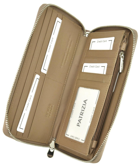 Portfel Damski Skóra Naturalna PATRIZIA Duży Piórnik Lakierowany FF-119 CAPPUCCINO RFID 19,5 x 10 x 2.5 [cm]
