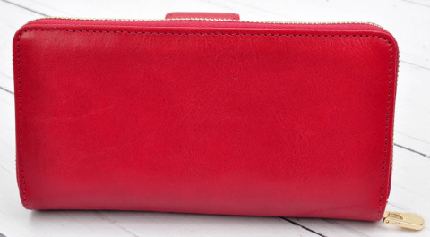 Portfel Damski Skóra Naturalna PATRIZIA Duży Z Suwakiem Piórnik IT-116 CZERWONY RFID 16,5 x 9 x 3,5 [cm]