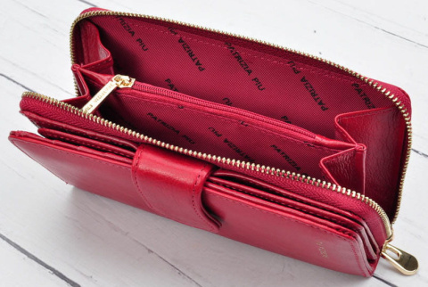 Portfel Damski Skóra Naturalna PATRIZIA Duży Z Suwakiem Piórnik IT-116 CZERWONY RFID 16,5 x 9 x 3,5 [cm]