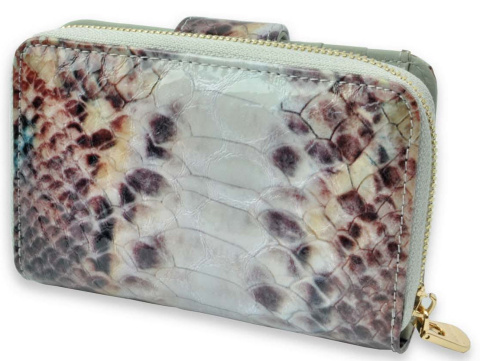 Portfel Damski Skóra Naturalna PATRIZIA Średni Z Suwakiem Piórnik Lakierowany VL-115 NIEBIESKI RFID 12,5 x 8,5 x 3 [cm]