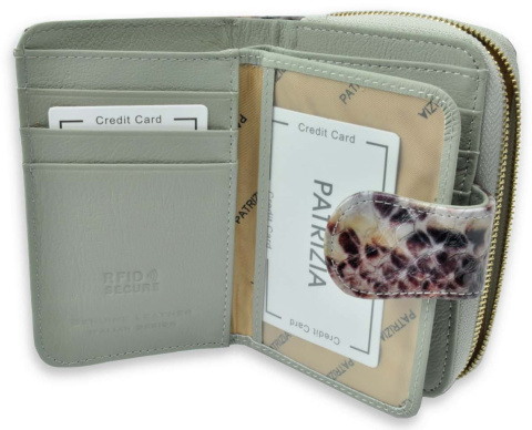 Portfel Damski Skóra Naturalna PATRIZIA Średni Z Suwakiem Piórnik Lakierowany VL-115 NIEBIESKI RFID 12,5 x 8,5 x 3 [cm]