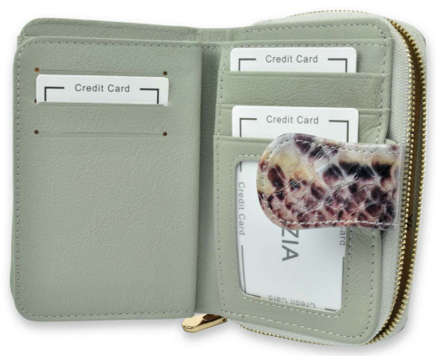 Portfel Damski Skóra Naturalna PATRIZIA Średni Z Suwakiem Piórnik Lakierowany VL-115 NIEBIESKI RFID 12,5 x 8,5 x 3 [cm]