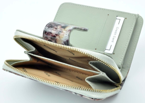 Portfel Damski Skóra Naturalna PATRIZIA Średni Z Suwakiem Piórnik Lakierowany VL-115 NIEBIESKI RFID 12,5 x 8,5 x 3 [cm]