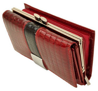 Portfel Damski Skórzany Alessandro Paoli 14 cm Klamra I Suwak Skóra Naturalna Lakierowany 03-04 CZERWONY RFID 14 x 8,5 x 3 [cm]