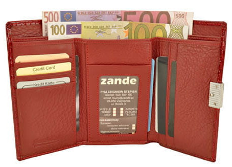 Portfel Damski Skórzany Alessandro Paoli 14 cm Klamra I Suwak Skóra Naturalna Lakierowany 03-04 CZERWONY RFID 14 x 8,5 x 3 [cm]