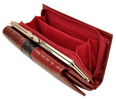 Portfel Damski Skórzany Alessandro Paoli 14 cm Klamra I Suwak Skóra Naturalna Lakierowany 03-04 CZERWONY RFID 14 x 8,5 x 3 [cm]