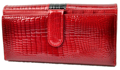Portfel Damski Skórzany Alessandro Paoli Duży Lakierowany Z Suwakiem Zapinka Wewnątrz 03-69 CZERWONY RFID 18,5 x 9,5 x 3,5 [cm]