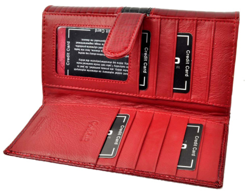 Portfel Damski Skórzany Alessandro Paoli Duży Lakierowany Z Suwakiem Zapinka Wewnątrz 03-69 CZERWONY RFID 18,5 x 9,5 x 3,5 [cm]