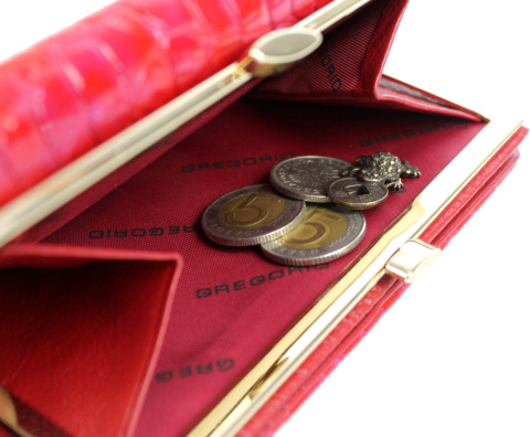 Portfel Damski Skórzany GREGORIO 14 cm Klamra i Klapka Skóra Naturalna Lakierowany FS-108 CZERWONY TEKSTURA 14 x 9 x 4 [cm]
