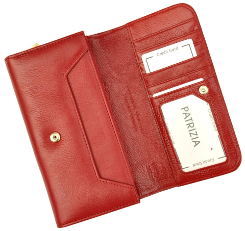 Portfel Damski Skórzany PATRIZIA Długi Z Suwakiem IT-110 CZERWONY RFID 17 x 9 x 4 [cm]