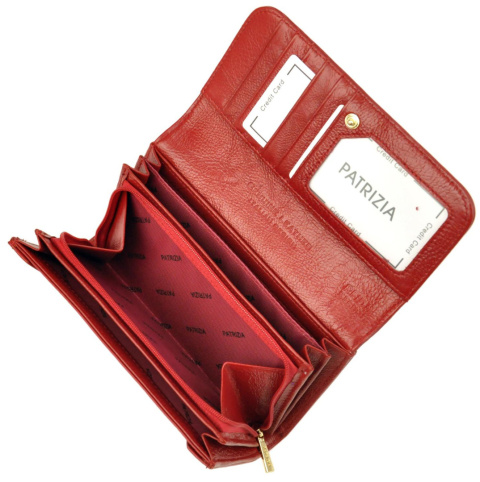 Portfel Damski Skórzany PATRIZIA Długi Z Suwakiem IT-110 CZERWONY RFID 17 x 9 x 4 [cm]