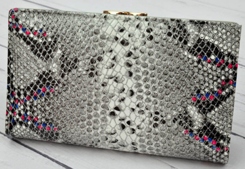 Portfel Damski Skórzany PATRIZIA 14 cm Klamra i Klapka Skóra Naturalna Lakierowany SN-108 SZARO-RÓŻOWY RFID 14 x 9 x 4 [cm]