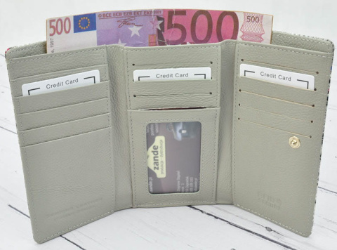 Portfel Damski Skórzany PATRIZIA 14 cm Klamra i Klapka Skóra Naturalna Lakierowany SN-108 SZARO-RÓŻOWY RFID 14 x 9 x 4 [cm]