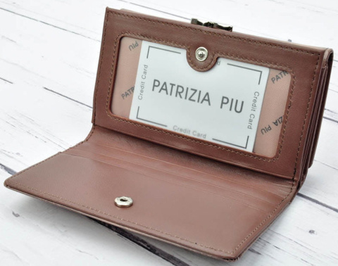 Portfel Damski Skórzany PATRIZIA 14 cm Klamra i Klapka Skóra Naturalna Lakierowany FF-108 CAPPUCCINO RFID 14 x 9 x 4 [cm]