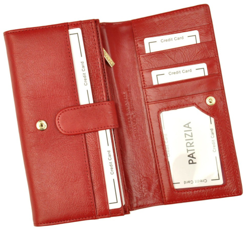 Portfel Damski Skórzany PATRIZIA Duży Z Suwakiem Zapinka Wewnątrz IT-102 CZERWONY RFID 18,5 x 9,5 x 3,5 [cm]