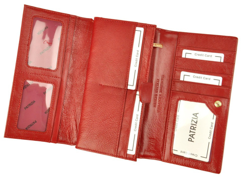 Portfel Damski Skórzany PATRIZIA Duży Z Suwakiem Zapinka Wewnątrz IT-102 CZERWONY RFID 18,5 x 9,5 x 3,5 [cm]