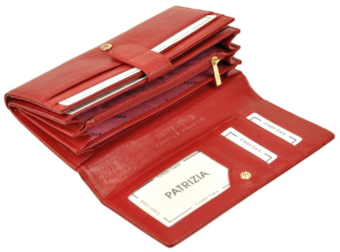 Portfel Damski Skórzany PATRIZIA Duży Z Suwakiem Zapinka Wewnątrz IT-102 CZERWONY RFID 18,5 x 9,5 x 3,5 [cm]