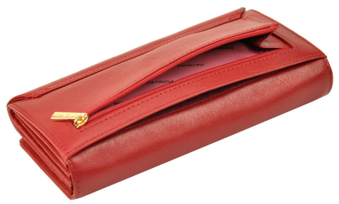 Portfel Damski Skórzany PATRIZIA Duży Z Suwakiem Zapinka Wewnątrz IT-102 CZERWONY RFID 18,5 x 9,5 x 3,5 [cm]