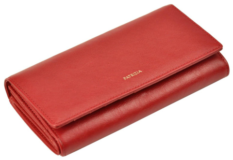 Portfel Damski Skórzany PATRIZIA Duży Z Suwakiem Zapinka Wewnątrz IT-102 CZERWONY RFID 18,5 x 9,5 x 3,5 [cm]