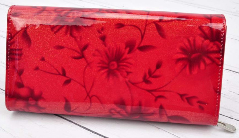 Portfel Damski Skórzany PATRIZIA Lakierowany Długi Max Z Suwakiem FL-106 CZERWONY 19 x 10 x 3,5 [cm]