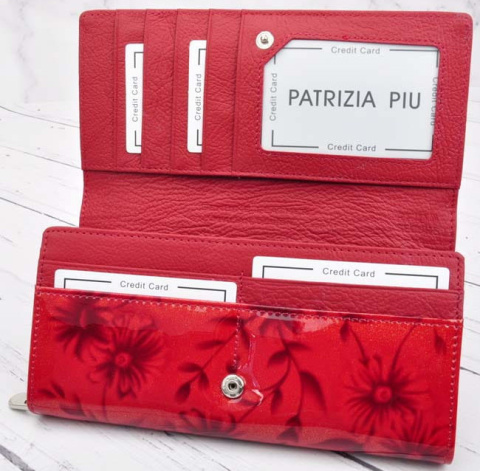 Portfel Damski Skórzany PATRIZIA Lakierowany Długi Max Z Suwakiem FL-106 CZERWONY 19 x 10 x 3,5 [cm]