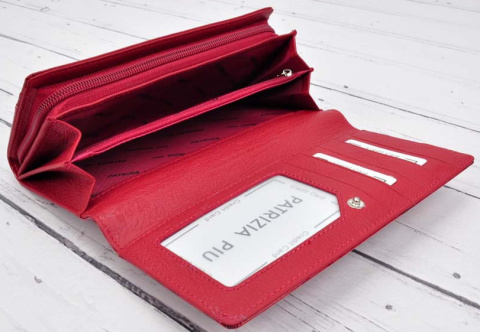 Portfel Damski Skórzany PATRIZIA Lakierowany Długi Max Z Suwakiem FL-106 CZERWONY 19 x 10 x 3,5 [cm]