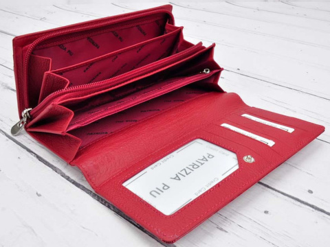 Portfel Damski Skórzany PATRIZIA Lakierowany Długi Max Z Suwakiem FL-106 CZERWONY 19 x 10 x 3,5 [cm]