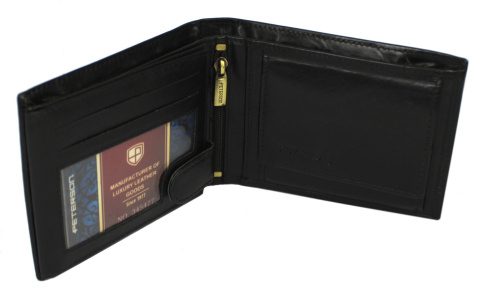 Portfel Męski Skórzany Peterson Skóra Naturalna Duży Poziomy Bez Zapięcia KOMIN Na Bilon Czarny N61-VT RFID 12,5 x 9,5 x 2 [cm]