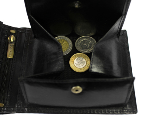 Portfel Męski Skórzany Peterson Skóra Naturalna Duży Poziomy Bez Zapięcia KOMIN Na Bilon Czarny N61-VT RFID 12,5 x 9,5 x 2 [cm]