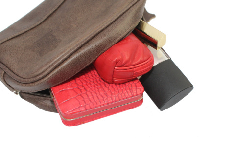 Skórzana Kosmetyczka Prostokątna MAGRE (PL) Skóra Naturalna Licowa Adrian DeLuxe JASNY BRĄZOWY Tekstura 24 x 17 x 10 [cm]