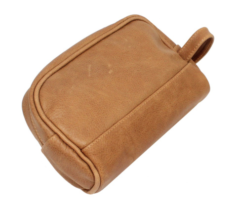 Skórzana Kosmetyczka Prostokątna MAGRE (PL) Skóra Naturalna Licowa Adrian DeLuxe JASNY BRĄZOWY Tekstura 24 x 17 x 10 [cm]