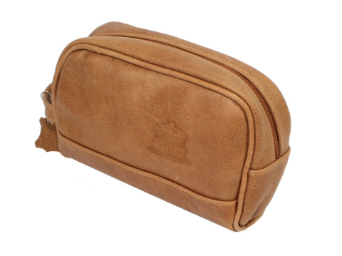 Skórzana Kosmetyczka Prostokątna MAGRE (PL) Skóra Naturalna Licowa Adrian DeLuxe JASNY BRĄZOWY Tekstura 24 x 17 x 10 [cm]