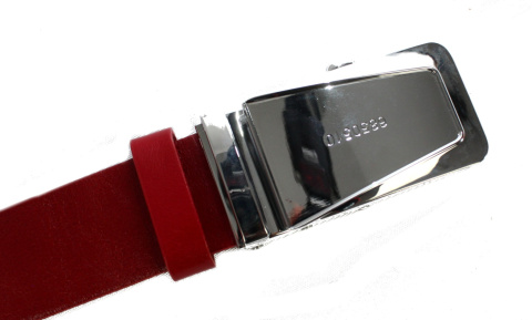 Wizytowy Pasek Skórzany 35 mm PAS-MAX (PL) Pełna Klamra AUTOMAT/SAMOZACISK Garnitur CZERWONY K62 ASZ35/KASZ16
