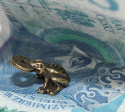 Żabka Mosiężna mała z Monetą na Pomnażanie Pieniędzy