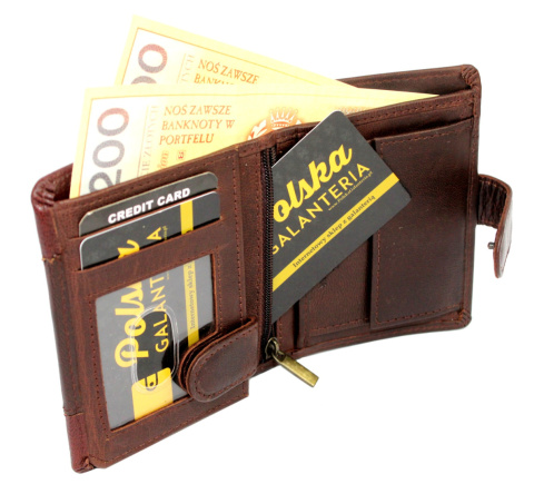 Portfel Męski Skórzany ANDREAS Skóra Licowa Mały Pionowy Z Zapięciem CZEKOLADOWY RFID HK 5131B ML 9,5 x 11,5 x 2,5 [cm]