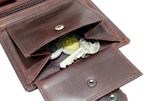 Portfel Męski Skórzany ANDREAS Skóra Licowa Mały Pionowy Z Zapięciem CZEKOLADOWY RFID HK 5131B ML 9,5 x 11,5 x 2,5 [cm]