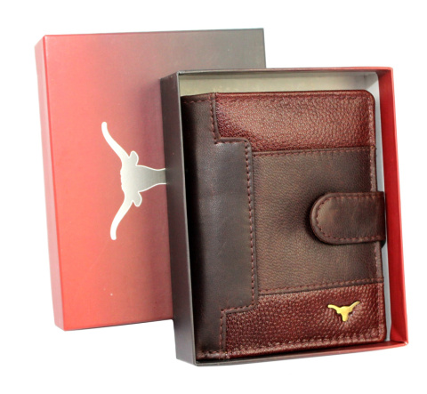 Portfel Męski Skórzany ANDREAS Skóra Licowa Mały Pionowy Z Zapięciem CZEKOLADOWY RFID HK 5131B ML 9,5 x 11,5 x 2,5 [cm]