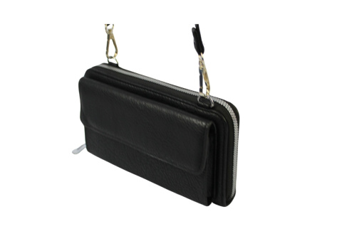 Damski Poziomy Portfel Na Pasku z Funkcją Torebki PolskaGalanteria.pl CZARNY 20 x 11 x 5