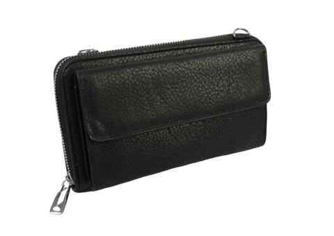 Damski Poziomy Portfel Na Pasku z Funkcją Torebki PolskaGalanteria.pl CZARNY 20 x 11 x 5