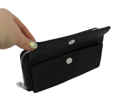 Damski Poziomy Portfel Na Pasku z Funkcją Torebki PolskaGalanteria.pl CZARNY 20 x 11 x 5