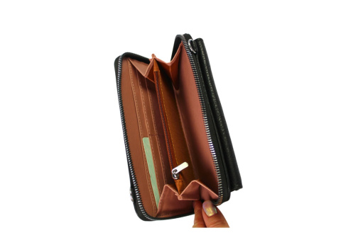 Damski Poziomy Portfel Na Pasku z Funkcją Torebki PolskaGalanteria.pl CZARNY 20 x 11 x 5