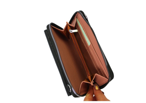 Damski Poziomy Portfel Na Pasku z Funkcją Torebki PolskaGalanteria.pl CZARNY 20 x 11 x 5